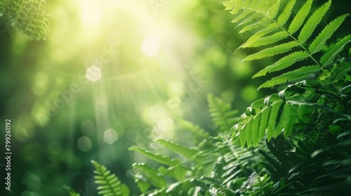 Sunlight filtering through forest fern leaves