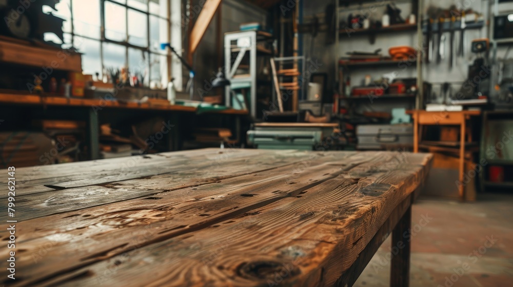 Cozy Repair Shop Interior with Wooden Table Generative AI