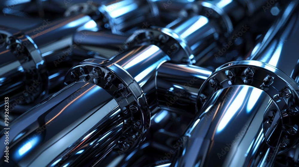 Industrial Chrome Pipes Composition Background Generative AI