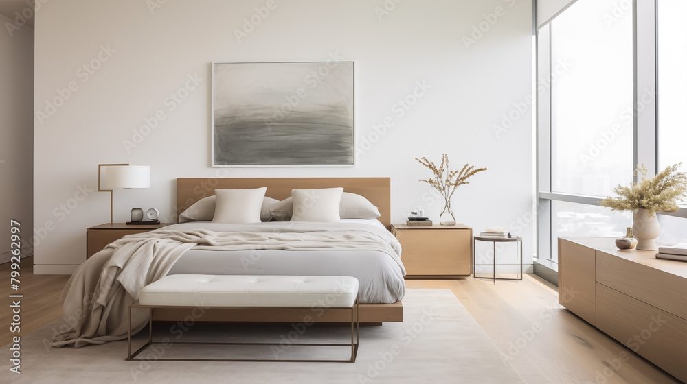 Modern bedroom design in a minimalist style. Modern bedroom design in a minimalist style.