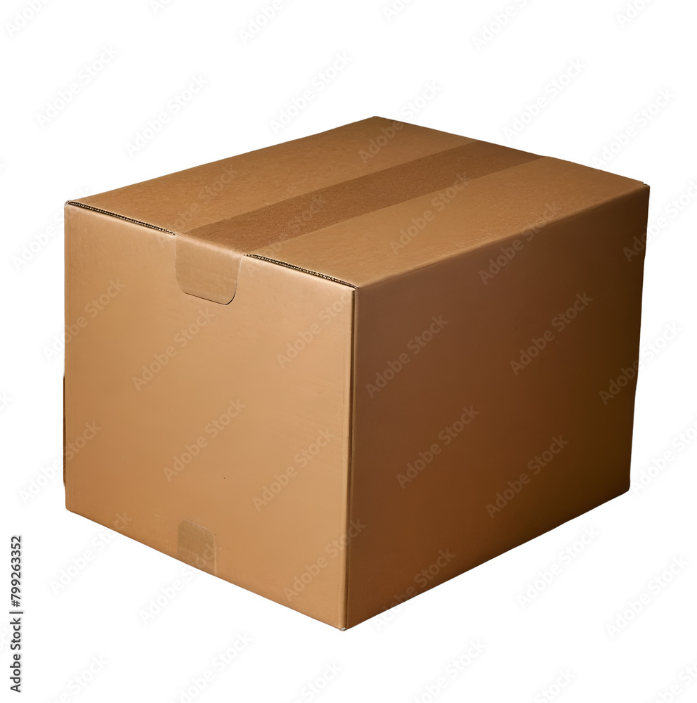Brown cardboard box with a white tape or close carton packaging