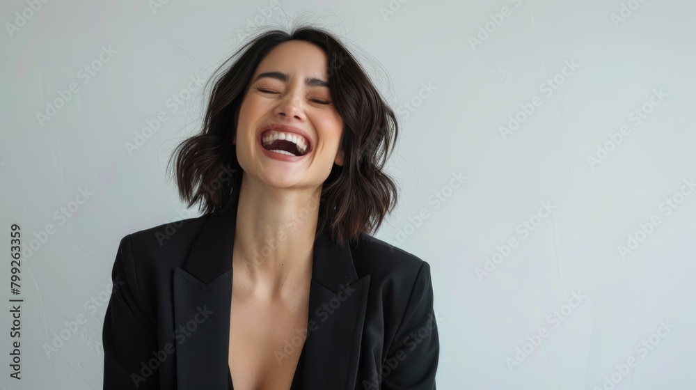 Happy Business Woman Laughing on White Background Generative AI