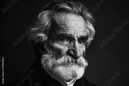 Portrait of Giuseppe Verdi: Acclaimed Composer with a Photogenic Look, Isolated against a Grey