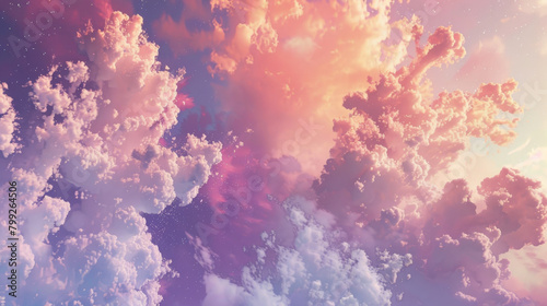Vivid and dreamy cloudscape  awash with pastel hues during a tranquil sunset
