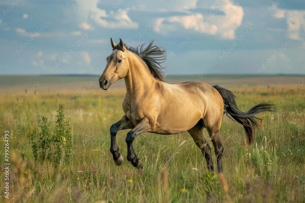 Buckskin Rearing Horse: A Majestic Portrait of Wild Spirit in Action on Natural Prairie Background Buckskin Rearing Horse: A Majestic Portrait of Wild Spirit in Action on Natural Prairie Background