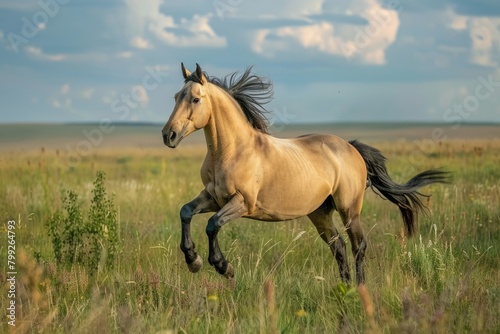 Buckskin Rearing Horse: A Majestic Portrait of Wild Spirit in Action on Natural Prairie Background