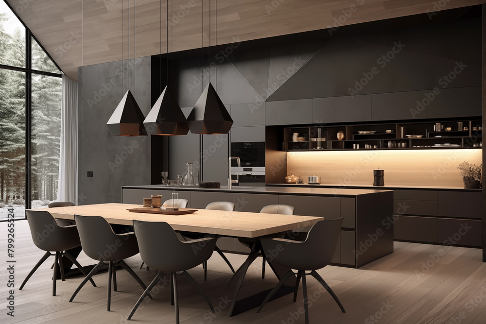 Luxurious interior of a modern kitchen.