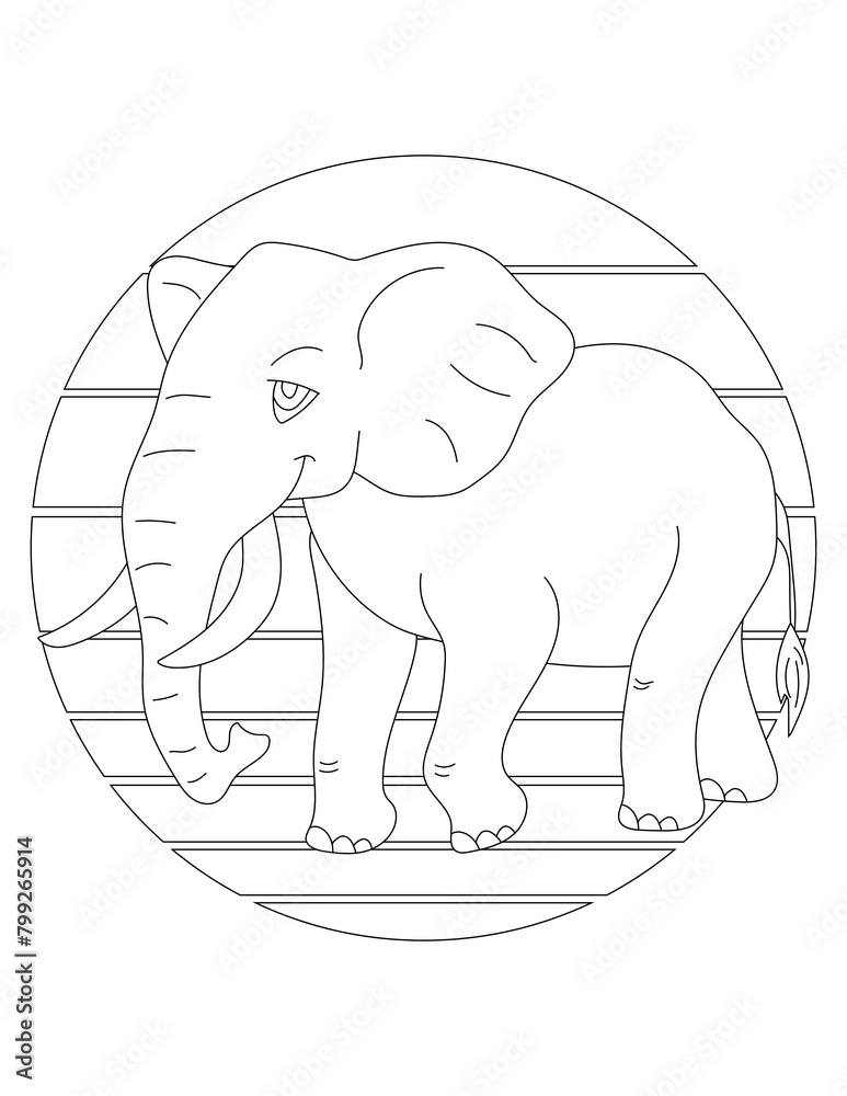 Obraz premium Elephant Coloring Page. Wild Animal Coloring Page for Kids Who love jungles and wildlife