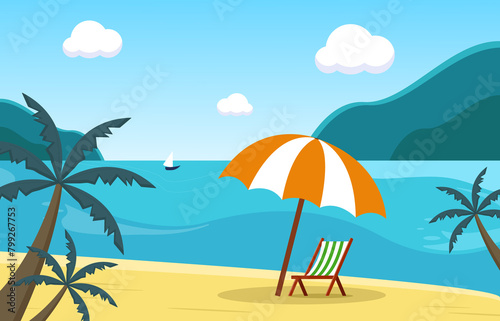 Summer beach holiday at sea. Recreation equipment. Vector illustration. © artsquirrel