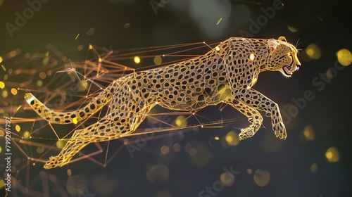  Low Poly Cheetah in Motion. Vector Mesh Sphere