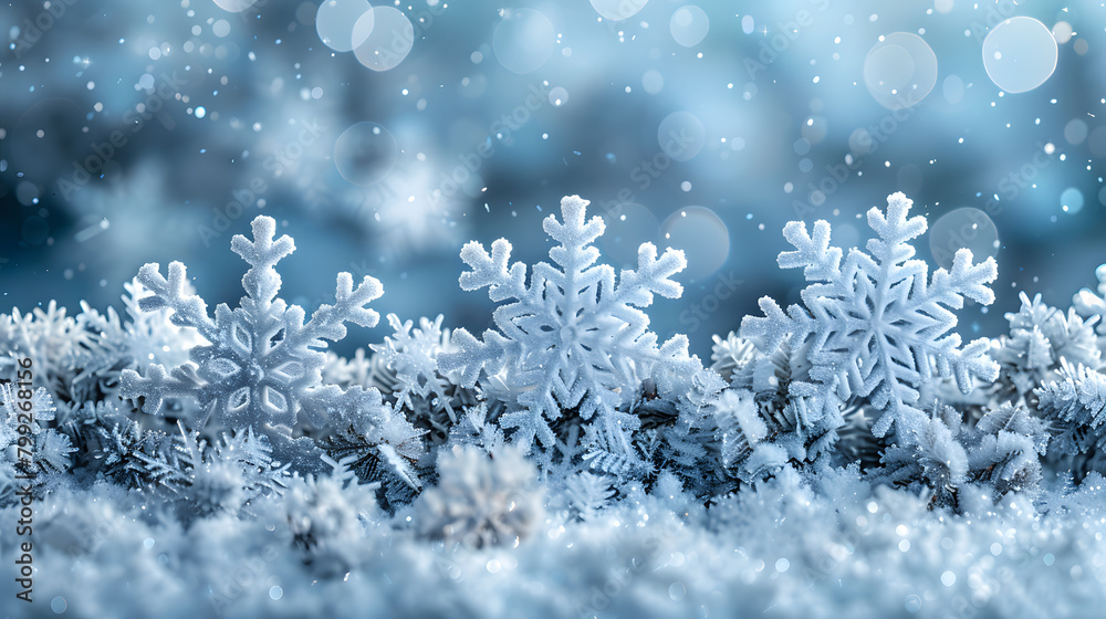 Realistic Snowflakes on Minimal Canvas with Empty Space and Simple Frame Realistic Snowflakes on Minimal Canvas with Empty Space and Simple Frame