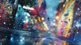 Skateboarding park with dynamic graffiti-inspired particles dancing amidst a blurred scene, reflecting the creativity and athleticism of skateboarders.