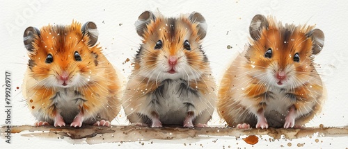 Domestic pets like hamsterswatercolor storybook illustration