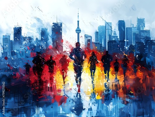 Expressive City Run  Dynamic Illustration of Athletic Ambition