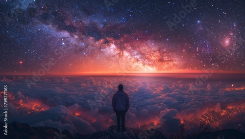 Wallpaper Mural Celestial Majesty: Capturing the Serene Cloudscape Beneath the Starry Galaxy Torontodigital.ca