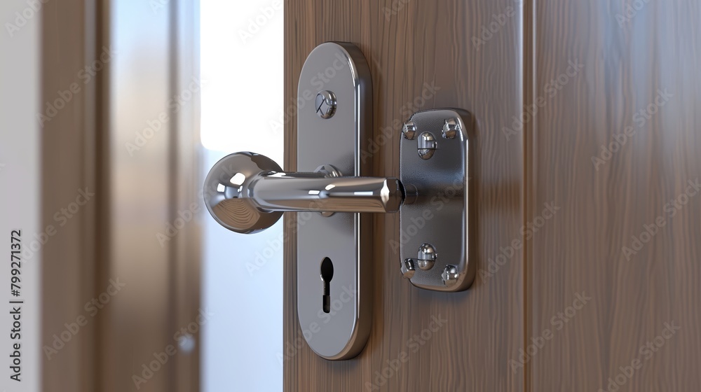 Close-up view of a privacy door lock typically used on bathroom doors, showcasing its simple yet secure mechanism in a realistic setting Close-up view of a privacy door lock typically used on bathroom doors, showcasing its simple yet secure mechanism in a realistic setting