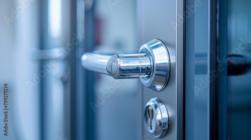 Close-up shot of a commercial-grade door lock, focusing on the solid build and security features essential for business protection