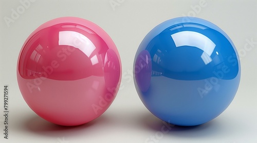 Pink and blue balls on a white background.