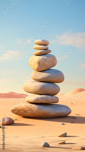 Balancing stones on desert dunes