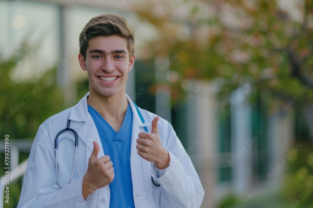 Portrait, doctor, hospital thumbs up for success, welcome, and thanks. Trust, support, or medical worker with hand sign or gesture for clinic healthcare alone. Portrait, doctor, hospital thumbs up for success, welcome, and thanks. Trust, support, or medical worker with hand sign or gesture for clinic healthcare alone.