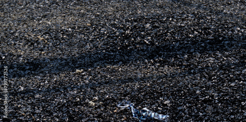Stone chips melted on road due to high temperature in summer.