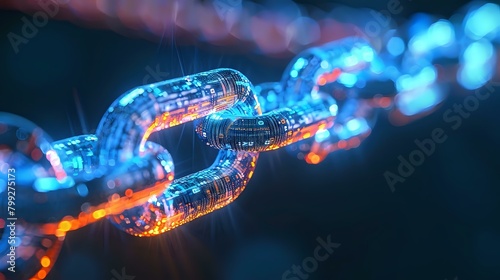 Digital glowing chain. Blockchain technology concept photo