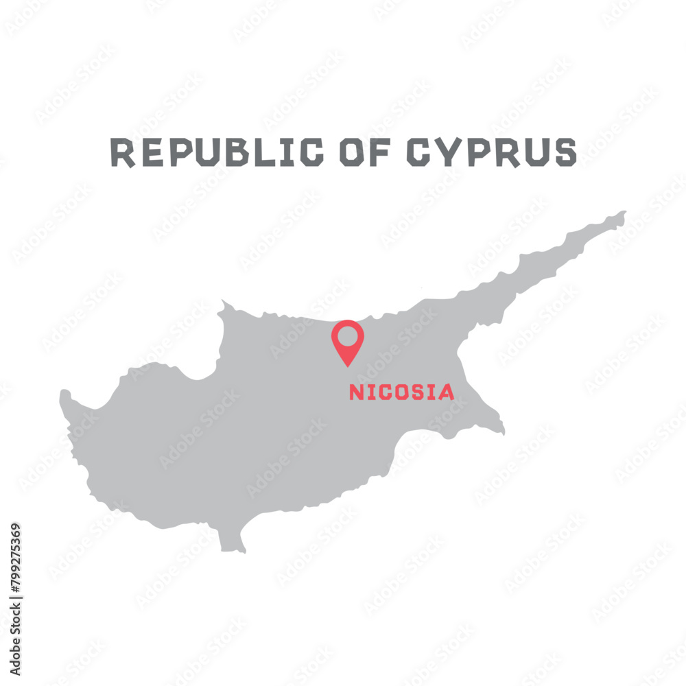 Fototapeta premium Republic of cyprus vector map illustration, country map silhouette with mark the capital city of Republic of cyprus inside. Every country in the world is here