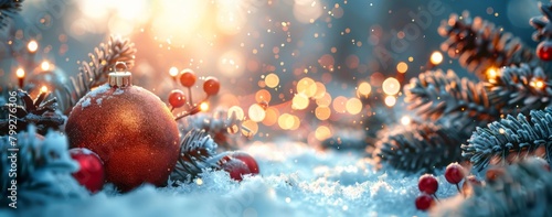 Christmas holiday celebration 4k wallpaper event shopping banner poster background image,Enchanting Winter Wonderland with Christmas Decorations and Sparkling Snowflakes © Da