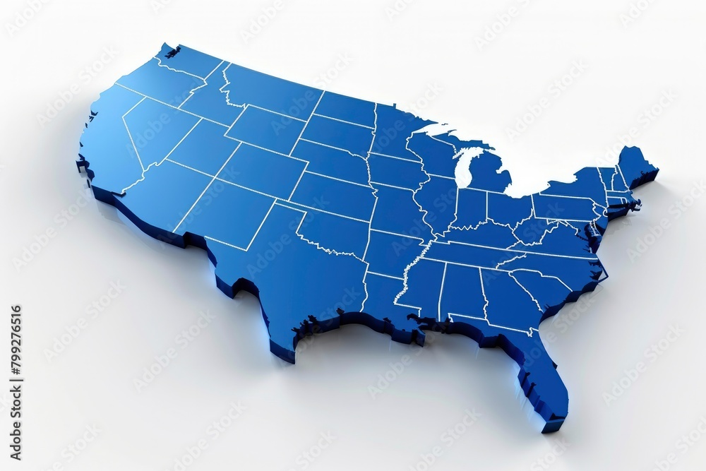 3D Blue USA map on white background,