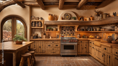 Kitchen with beautiful lighting and a southwest interior style. photo