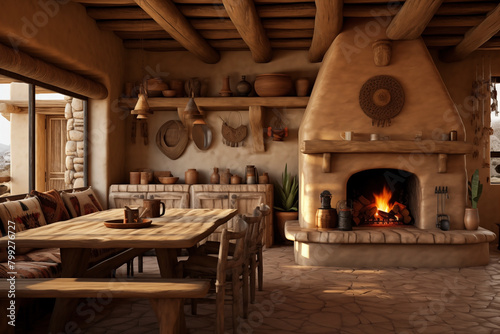 Kitchen with beautiful lighting and a southwest interior style.