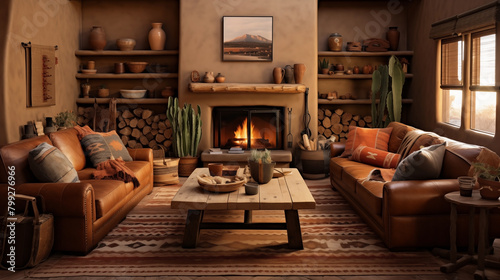 Living room with beautiful lighting and a southwest interior style.