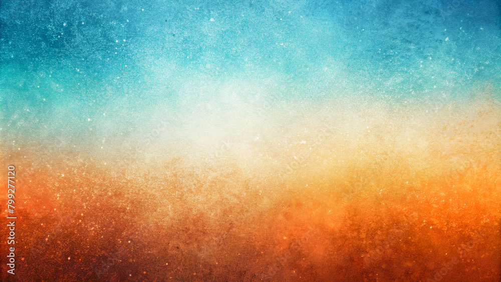 Obraz premium Vibrant shades of blue and orange blend with a mottled textured surface that creates an abstract background. The colours transition from cool blue at the top to warm.AI generated.