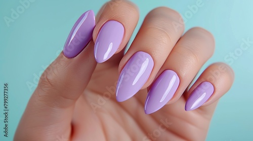 Woman s hand with light purple nail art design