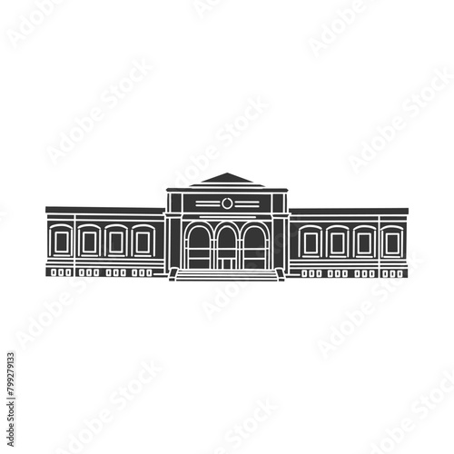 Detroit Institute of Arts Icon Silhouette Illustration. Michigan Buildings Vector Graphic Pictogram Symbol Clip Art. Doodle Sketch Black Sign.