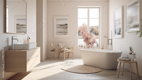 Interior of a modern Scandinavian bathroom.