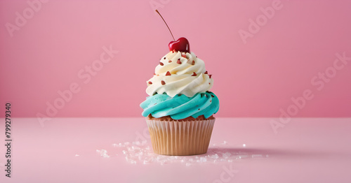 colorful cupcake with pink frosting