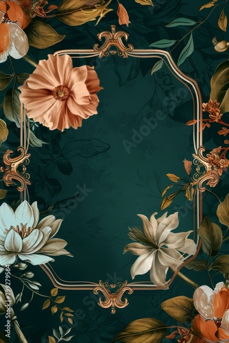 Green Floral Background With Gold Frame
