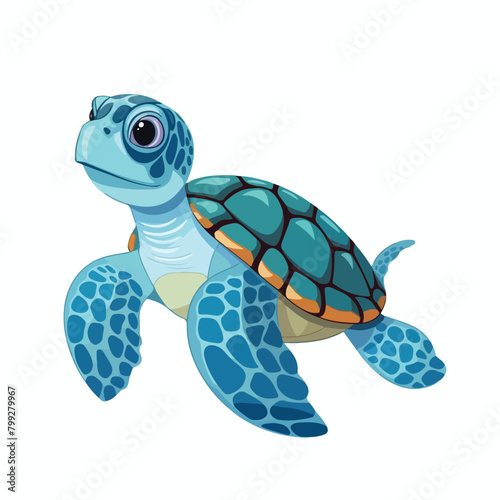 Cute sea turtle cartoon isolated on white background.