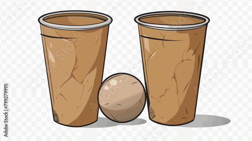 two plastic cups and a ball on a white background