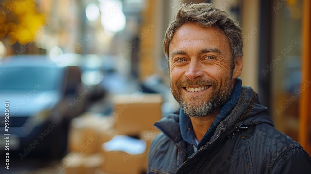 Photo portrait of a smiley deliveryman Photo portrait of a smiley deliveryman