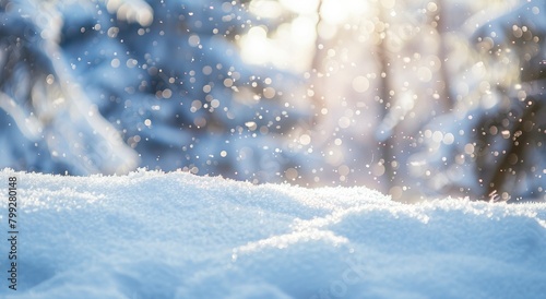 background of snow and bokeh with winter landscape in the background