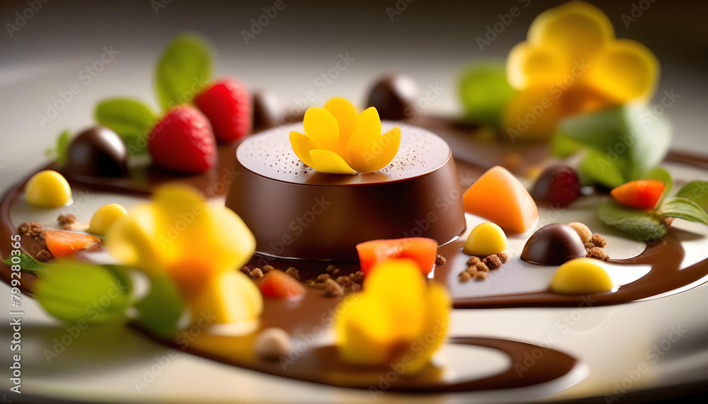 custom made wallpaper toronto digitalA close-up of a chocolate dessert with chocolate shavings and edible flowers on top