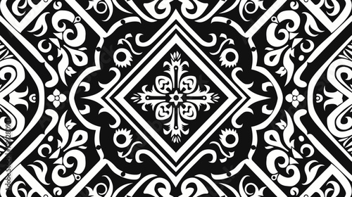 a black and white pattern with a design in the middle