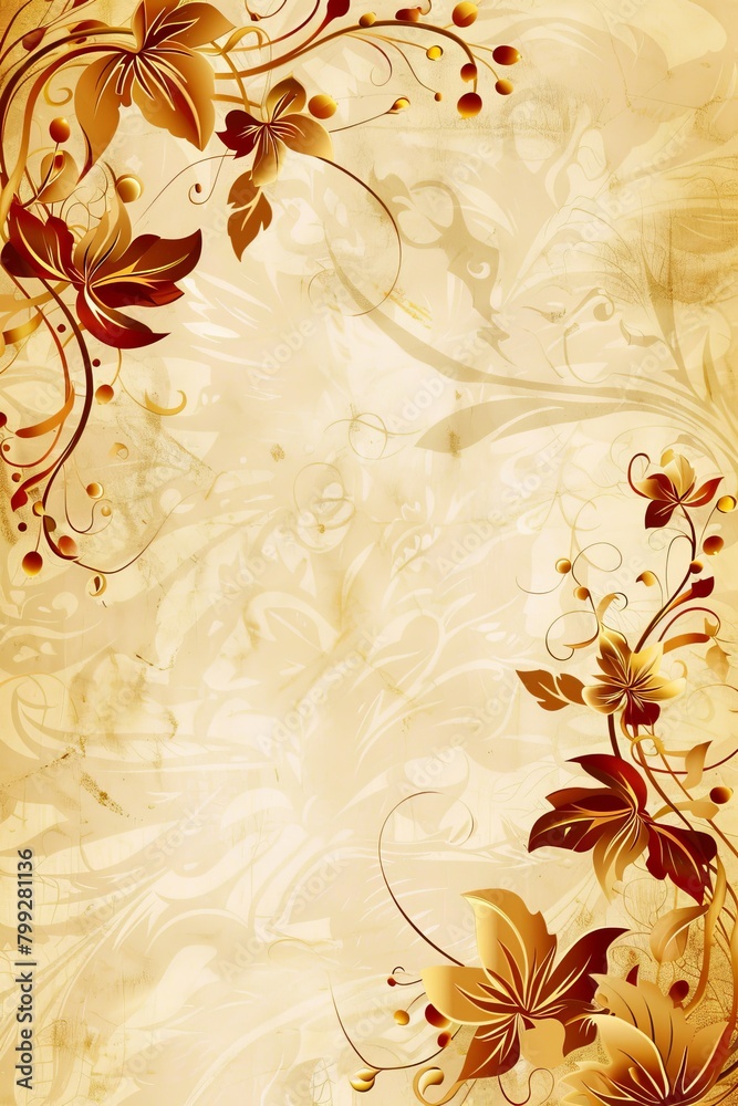 Elegant Floral Background With Gold and Red Flowers Elegant Floral Background With Gold and Red Flowers