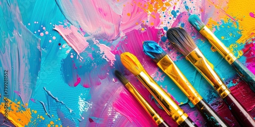 Colorful background with paintbrushes and vibrant colors