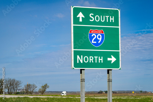 interstate highway 29 direction road sign near Hamburg in southern Iowa photo