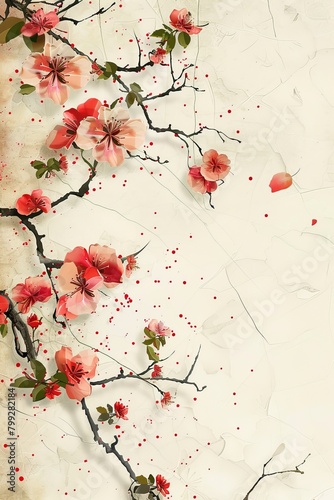 Pink Flowers Painting on White Background