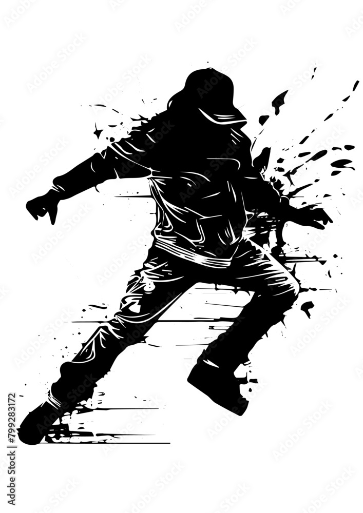 Silhouette vectorisée d'une danseuse hip hop, traces de peinture, art urbain vintage oldschool Silhouette vectorisée d'une danseuse hip hop, traces de peinture, art urbain vintage oldschool