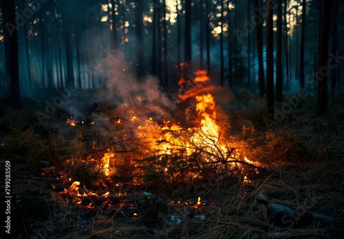 Wildfire Alert  Intense Flames Burning in the Heart of a Forest